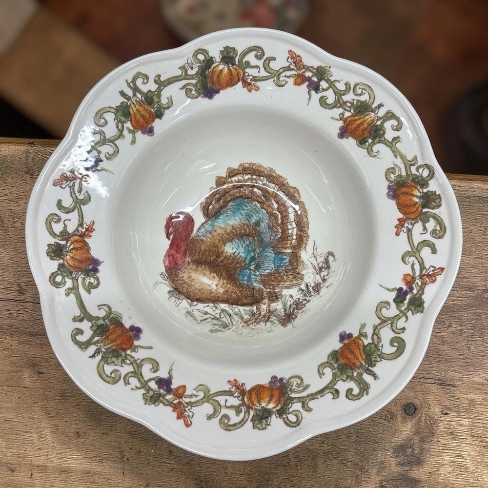 Turkey Royale Maxcera Thanksgiving Scalloped Rim Vegetable Bowl